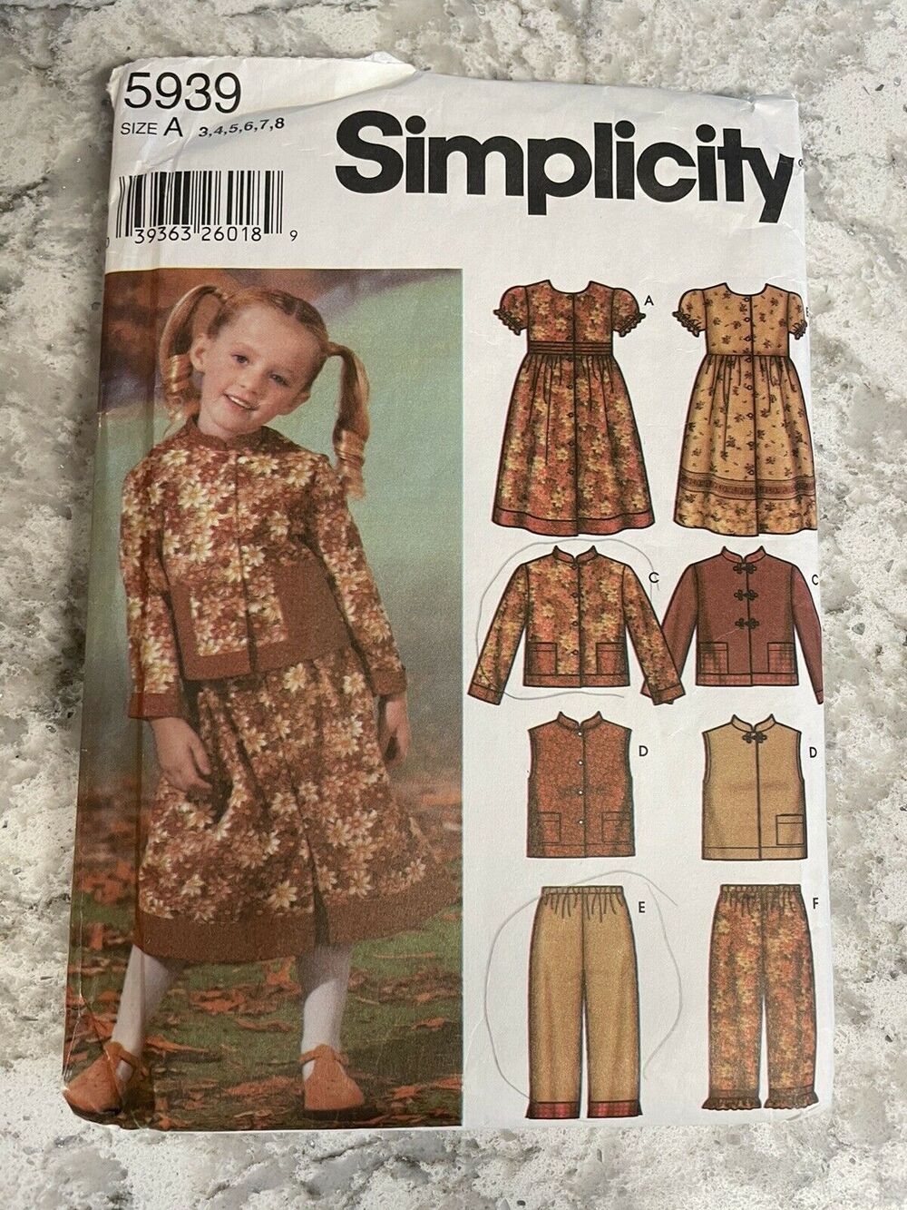 SIMPLICITY 5939 Girls Dress Pants in 2 Lengths Jacket Vest sizes 3-4-5-6-7-8 Cut